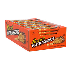 Reese's single NUTRAGEOUS bar unwrapped revealing chocolate and peanuts