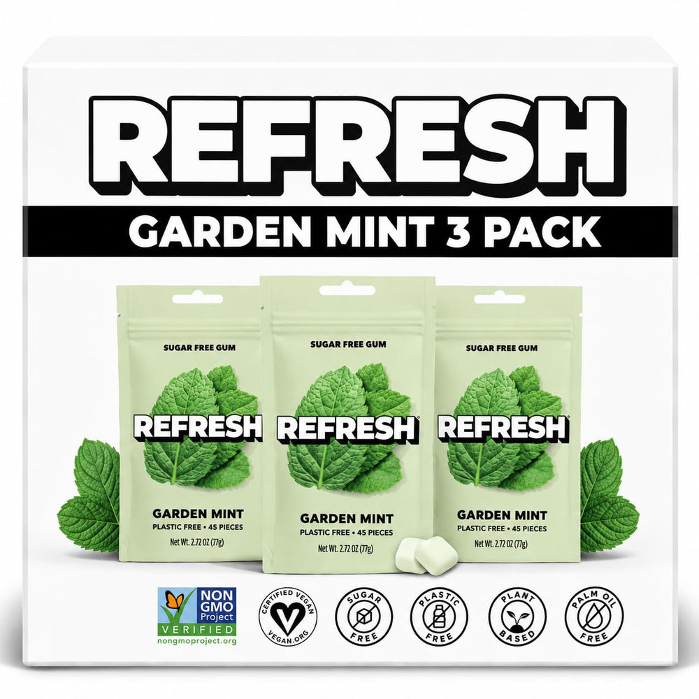 Refresh Gum front packaging showing Garden Mint pouch and brand for quick recognition