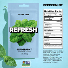 Hand holding a pouch of Refresh Gum to show size and portability benefits