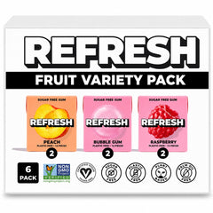 Refresh Gum front packaging showing variety pack and eco benefits