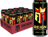 Reign front can Cherry Limeade showing label and benefits
