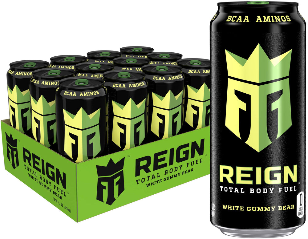 Reign White Gummy Bear front packaging showing ingredients and benefits