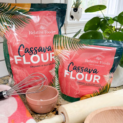 Relative Foods cassava flour used to press fresh tortilla showing easy gluten-free cooking