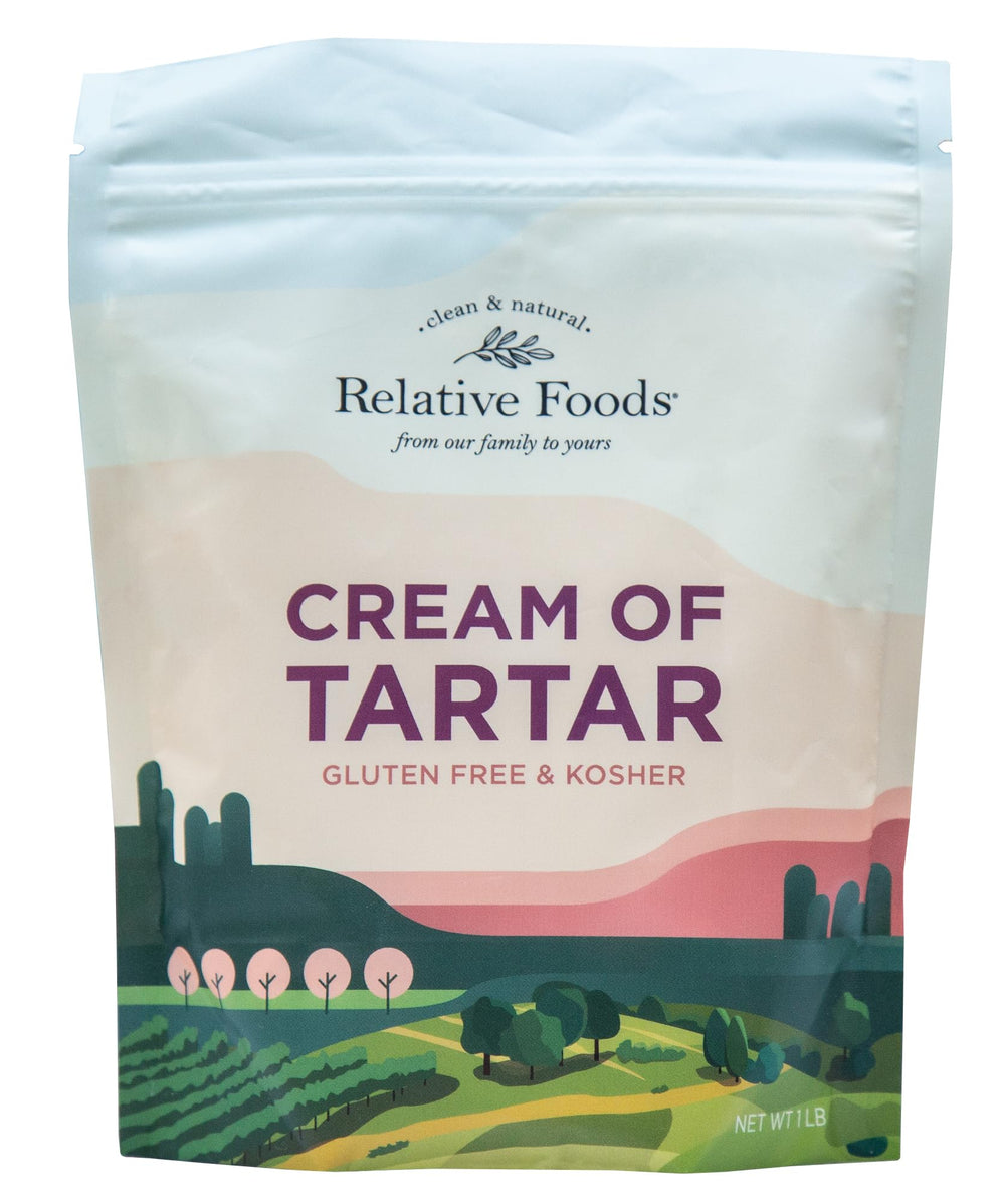 Relative Foods front packaging showing 1 lb cream of tartar and clear labeling benefit