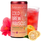 The Republic of Tea box front showing hibiscus tangerine yuzu cold brew benefit
