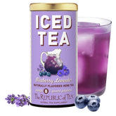 The Republic of Tea front packaging showing beauty blueberry lavender and benefits of pitcher brewing