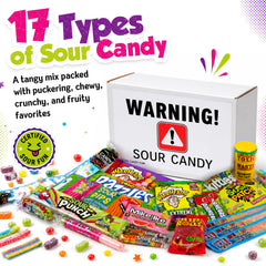 RETRO CANDY YUM open box display with assorted sour pieces, great for sharing
