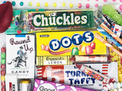 RETRO CANDY YUM displayed on party table encouraging sharing and conversation