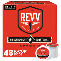 revv front packaging showing bold dark roast branding and convenience