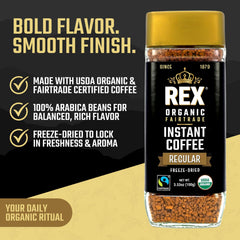 REX COFFEE open jar top view revealing resealable lid and freshness benefit