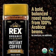 REX COFFEE pouring into mug to show quick preparation and convenience benefit