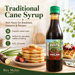 Rex Melao poured over pancakes illustrating rich flavor and breakfast enhancement