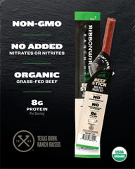 Ribbonwire Ranch beef sticks inside a backpack on a trail, portable fuel for adventures
