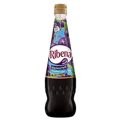 Ribena bottle front showing label and bold blackcurrant flavour, convenient supply