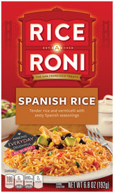 Rice-A-Roni front box showing Spanish Rice seasoning and quick-cook benefit