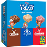 Rice Krispies Treats box front showing variety pack and 52 bars benefit convenience