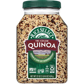 RiceSelect jar front view showing tri-color quinoa and clear storage benefits