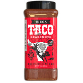 Riega front packaging showing organic 14 oz taco seasoning and clear label benefits