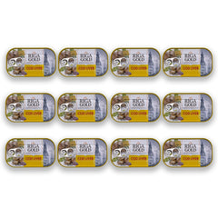 RIGA GOLD front can showing label and weight for product recognition