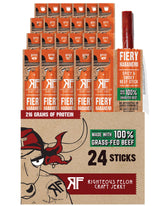 Righteous Felon front packaging showing 24-count spicy meat sticks and bold branding
