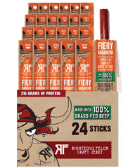 Righteous Felon front packaging showing 24-count spicy meat sticks and bold branding