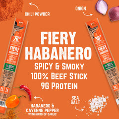 Righteous Felon single fiery habanero stick close-up highlighting spicy seasoning and convenience