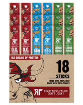 Righteous Felon front packaging showing 18-count variety pack and branding benefit