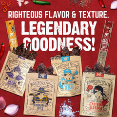 Righteous Felon close-up of jerky texture highlighting handcrafted beef chew satisfaction