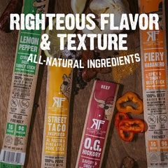 Righteous Felon close-up of meat stick texture highlighting premium craftsmanship