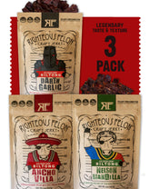 Righteous Felon variety pack front view showing three flavor pouches and premium appeal
