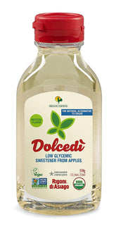 Rigoni di Asiago front packaging showing two Dolcedì bottles and label benefits