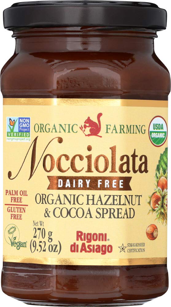 Rigoni di Asiago front packaging showing organic dairy free hazelnut cocoa spread