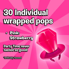 Ring Pop close-up of pink strawberry candy gem highlighting vibrant color