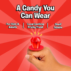 Ring Pop contents spread on table displaying individually wrapped red lollipops