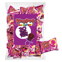 Ring Pop front packaging showing 30-count purple bag and party-ready supply