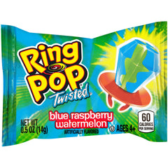 Ring Pop next to ruler for size comparison — brand portion clarity