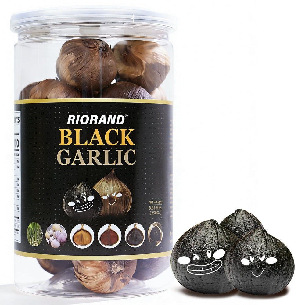 RioRand front jar showing packaging and ready-to-eat black garlic benefits