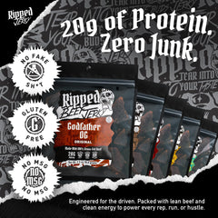 RIPPED JERKY open resealable pouch ready for on-the-go snacking convenience