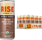 RISE Brewing Co. front can showing oat milk mocha branding and convenience