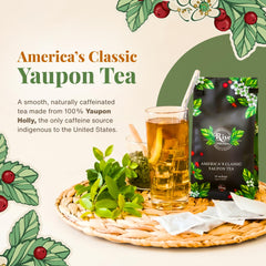 Rise Yaupon tea bag close-up highlighting smooth unfurling and clean flavor