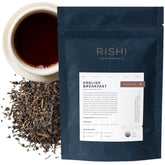 Rishi Tea front pouch showing branding and organic badge, lasting freshness
