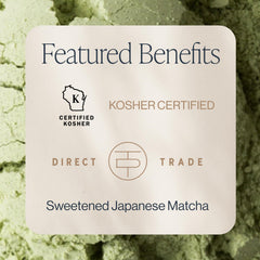Rishi Tea powder close-up with fine texture, smooth dissolving for lattes