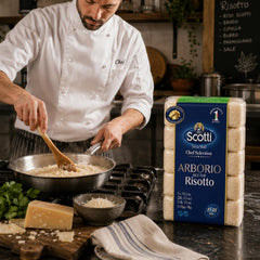Riso Scotti bag label detail showing cooking tips and Italian origin