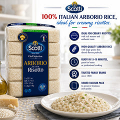 Riso Scotti close-up of Arborio grains highlighting plump texture