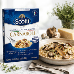 Riso Scotti Carnaroli cooking in pan showing creamy risotto development benefit