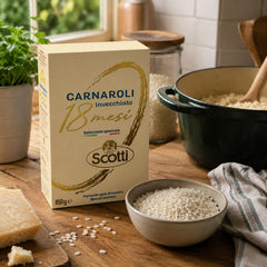 Riso Scotti plated porcini risotto lifestyle shot highlighting rich flavor