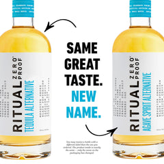 Ritual Zero-Proof label detail highlighting agave notes and award, communicates quality