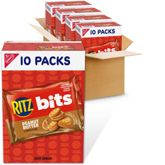 RITZ front packaging showing forty single-serve peanut butter snack packs and benefits