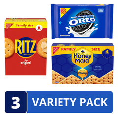 RITZ family-size pack close-up showing flaky crackers and buttery taste