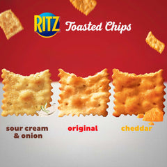 Ritz Sour Cream and Onion bag highlighting tangy flavor and dip pairing